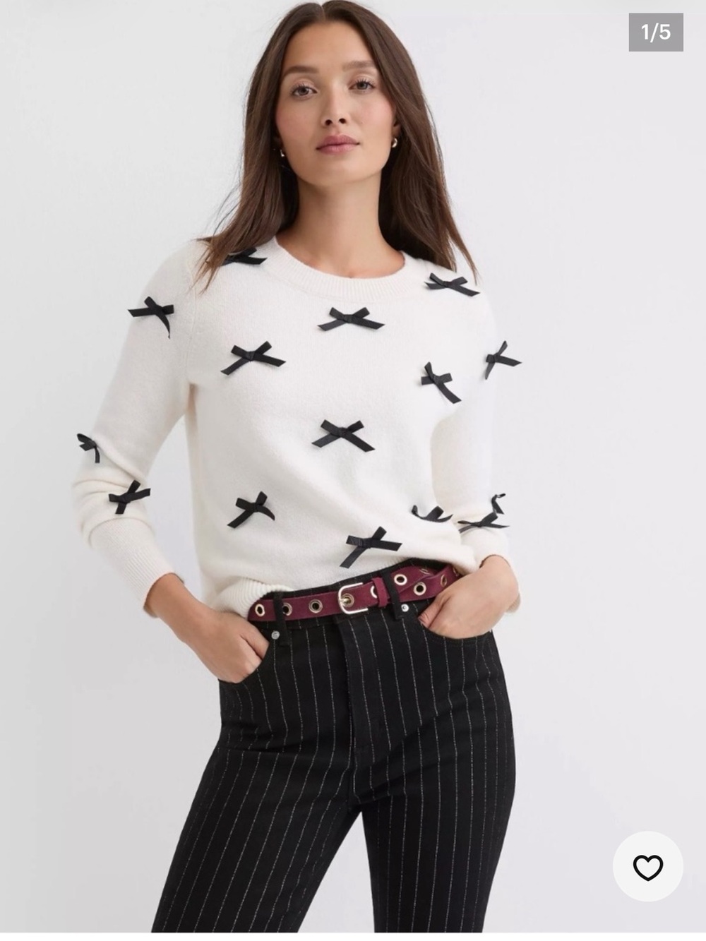 LOFT Cream Sweater with Black Bow Accents